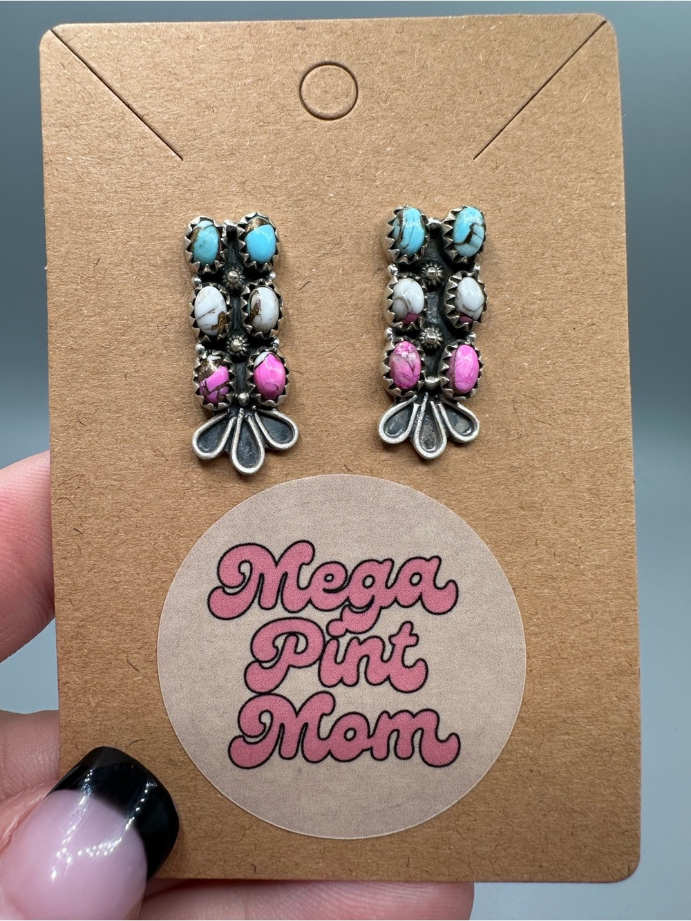 Cotton Candy Dahlia Turquoise Matte Sterling Silver 925 Handmade Earrings Bar